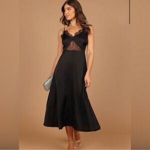 Petal & Pup Black Lace Detail Midi Dress